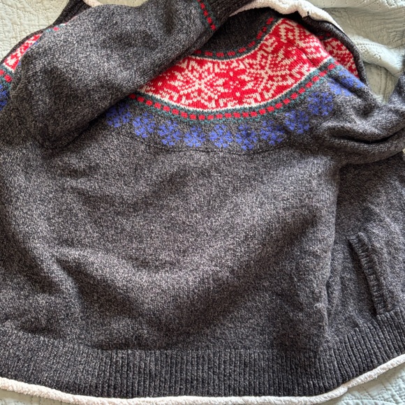 L.L. Bean Classic Ragg Wool Sweater Sherpa-Lined Zip Cardigan Fair Isle New - Picture 7 of 8